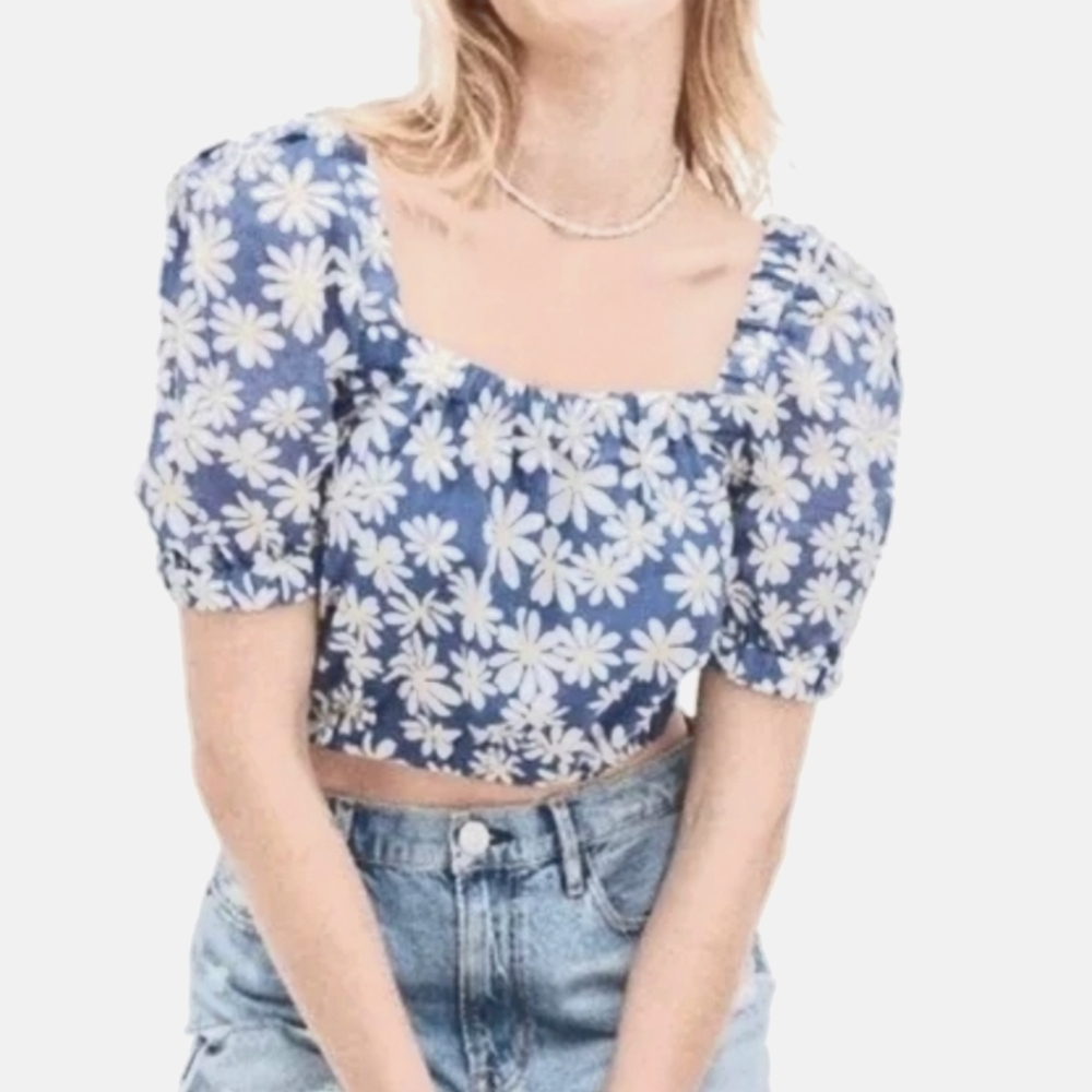 American eagle Womens Blue Floral Print Cropped Top